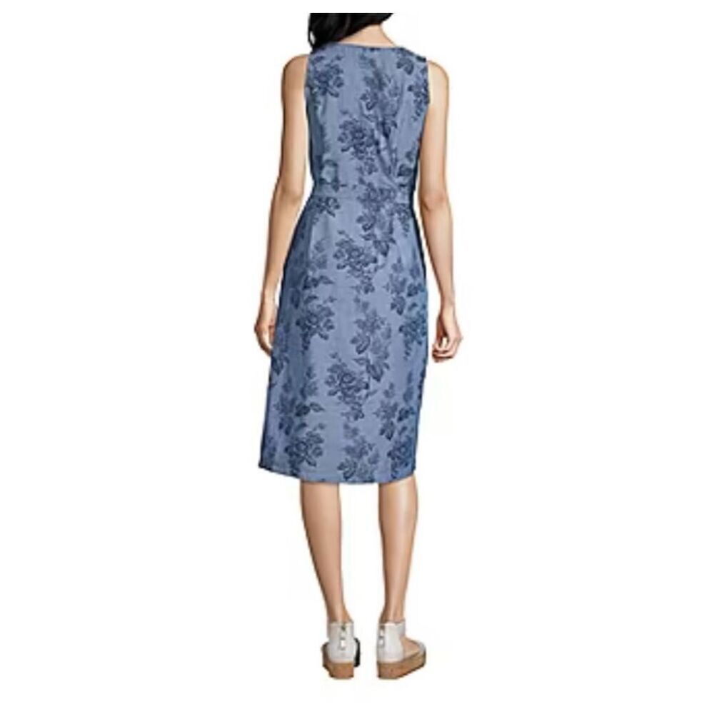 Liz Claiborne Linen Dress Button‎ Up Belted Pockets Midi Blue XXL